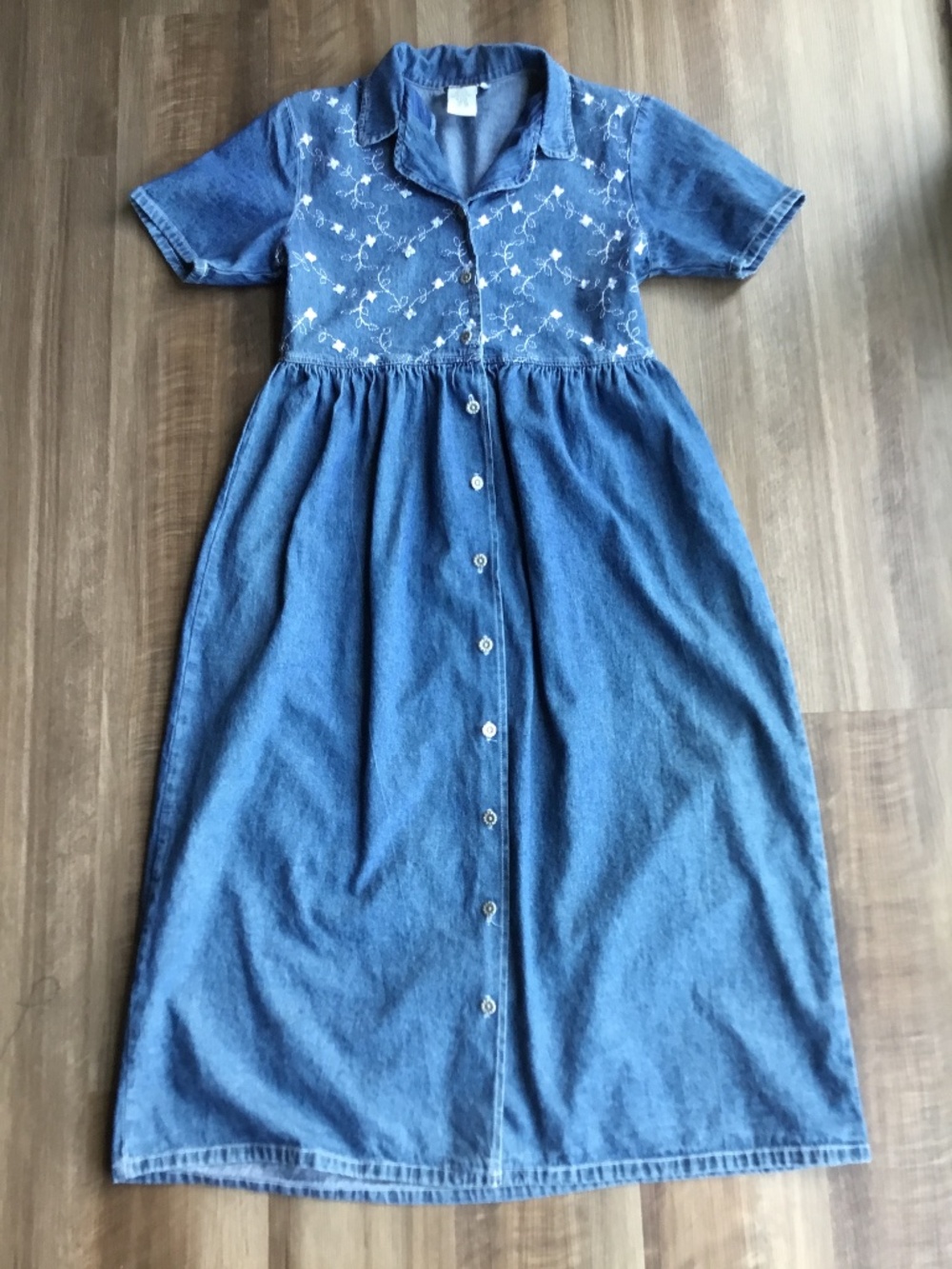Vintage Alexandra Lee Floral Embroidered Denim Maxi Dress